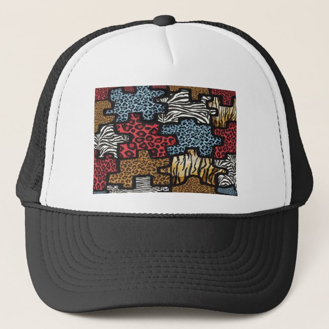 RAB Rockabilly Leopard Zebra Puzzle Print Gifts Trucker Hat (Front)