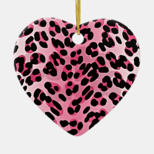 RAB Rockabilly Pink Cheetah Print Ceramic Tree Decoration (Front)