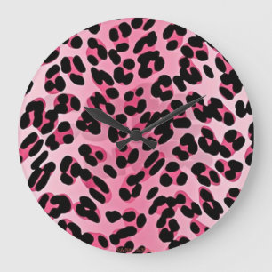 RAB Rockabilly Pink Cheetah Print Large Clock
