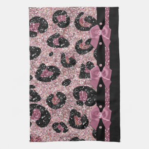 RAB Rockabilly Pink Leopard Print Ribbon Bow Towel