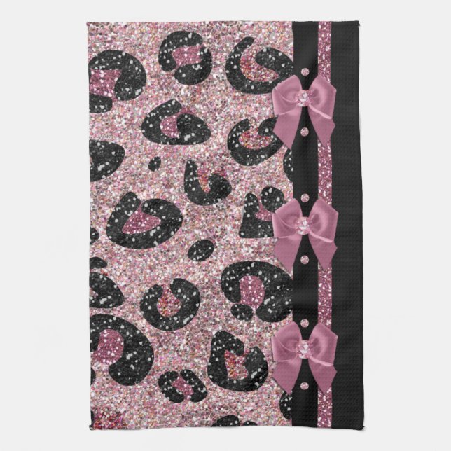 RAB Rockabilly Pink Leopard Print Ribbon Bow Towel (Vertical)