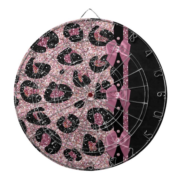RAB Rockabilly Pink Leopard Print Ribbon Bows Dartboard (Front)