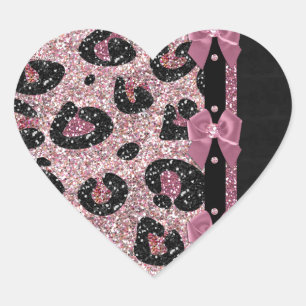 RAB Rockabilly Pink Leopard Print Ribbon Bows Heart Sticker