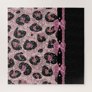 RAB Rockabilly Pink Leopard Print Ribbon Bows Jigsaw Puzzle