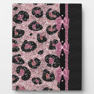 RAB Rockabilly Pink Leopard Print Ribbon Bows Plaque