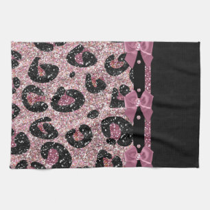 RAB Rockabilly Pink Leopard Print Ribbon Bows Tea Towel