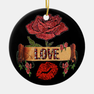 RAB Rockabilly Roses, Love & Lipstick Ceramic Ornament