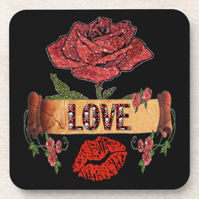 RAB Rockabilly Roses, Love & Lipstick Coaster (Front)