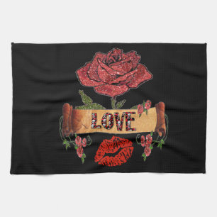 RAB Rockabilly Roses, Love & Lipstick Tea Towel