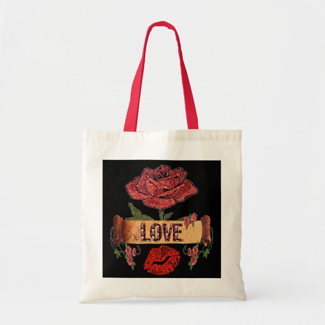 RAB Rockabilly Roses, Love & Lipstick Tote Bag (Front)