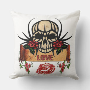 RAB Rockabilly Skull Roses Love Lipstick Cushion