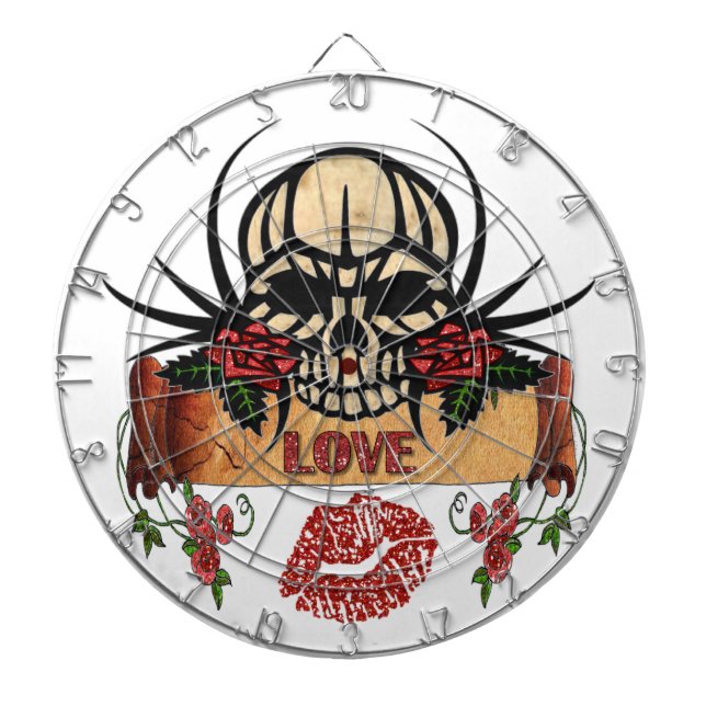 RAB Rockabilly Skull Roses Love Lipstick Dartboard (Front)