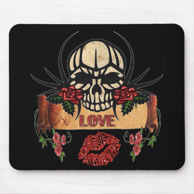 RAB Rockabilly Skull Roses Love Lipstick Mouse Pad (Front)
