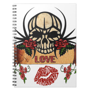 RAB Rockabilly Skull Roses Love Lipstick Notebook