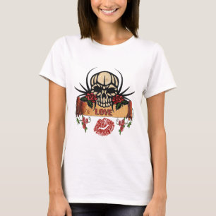RAB Rockabilly Skull Roses Love Lipstick T-Shirt