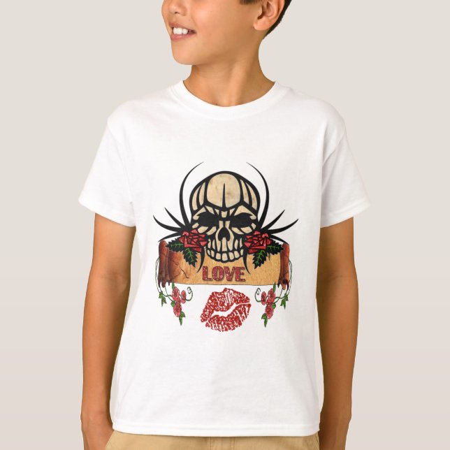 RAB Rockabilly Skull Roses Love Lipstick T-Shirt (Front)