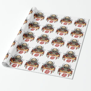 RAB Rockabilly Skull Roses Love Lipstick Wrapping Paper