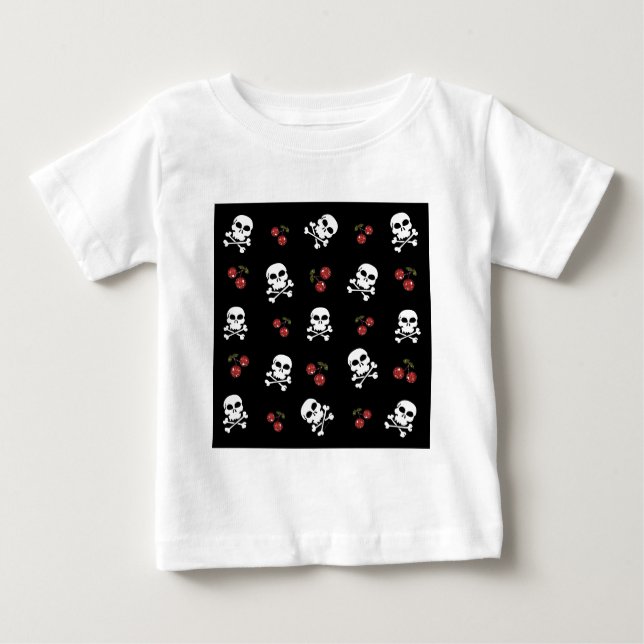 RAB Rockabilly Skulls and Cherries on Black Baby T-Shirt (Front)