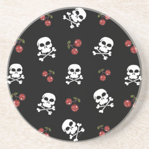 RAB Rockabilly Skulls and Cherries on Black Coaster