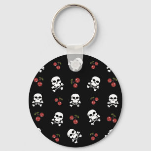 RAB Rockabilly Skulls and Cherries on Black Key Ring
