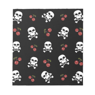RAB Rockabilly Skulls and Cherries on Black Notepad