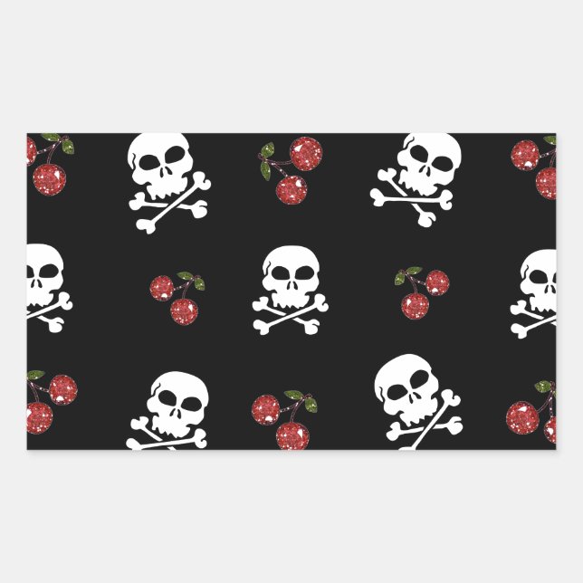 RAB Rockabilly Skulls and Cherries on Black Rectangular Sticker (Front)