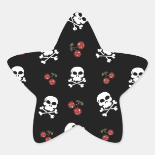 RAB Rockabilly Skulls and Cherries on Black Star Sticker