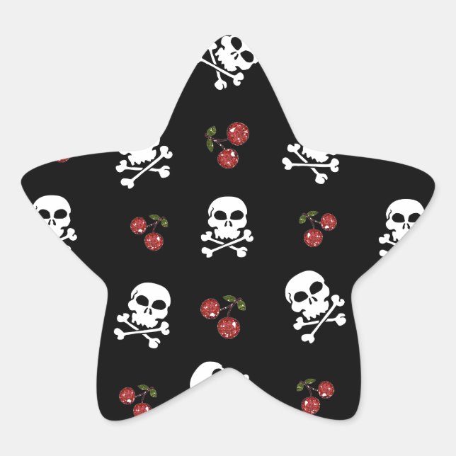 RAB Rockabilly Skulls and Cherries on Black Star Sticker (Front)