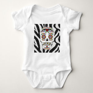 RAB Rockabilly Sugar Skull on Zebra Print Baby Bodysuit