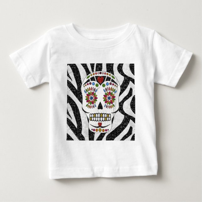 RAB Rockabilly Sugar Skull on Zebra Print Baby T-Shirt (Front)