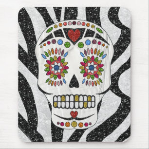 RAB Rockabilly Sugar Skull on Zebra Print Mouse Pad