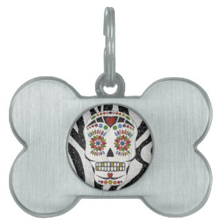 RAB Rockabilly Sugar Skull on Zebra Print Pet Tag