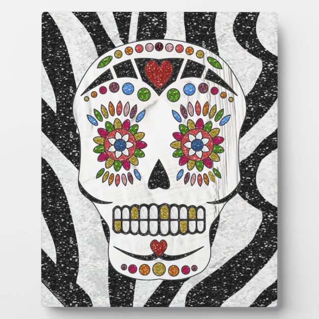 RAB Rockabilly Sugar Skull on Zebra Print Plaque (Front)