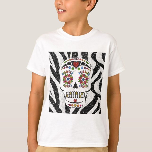 RAB Rockabilly Sugar Skull on Zebra Print T-Shirt (Front)