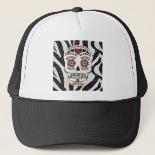 RAB Rockabilly Sugar Skull on Zebra Print Trucker Hat