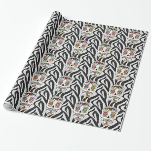 RAB Rockabilly Sugar Skull on Zebra Print Wrapping Paper