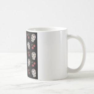 RAB Rockabilly Sugar Skulls Cherries On Black Coffee Mug