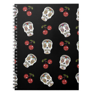 RAB Rockabilly Sugar Skulls Cherries On Black Notebook
