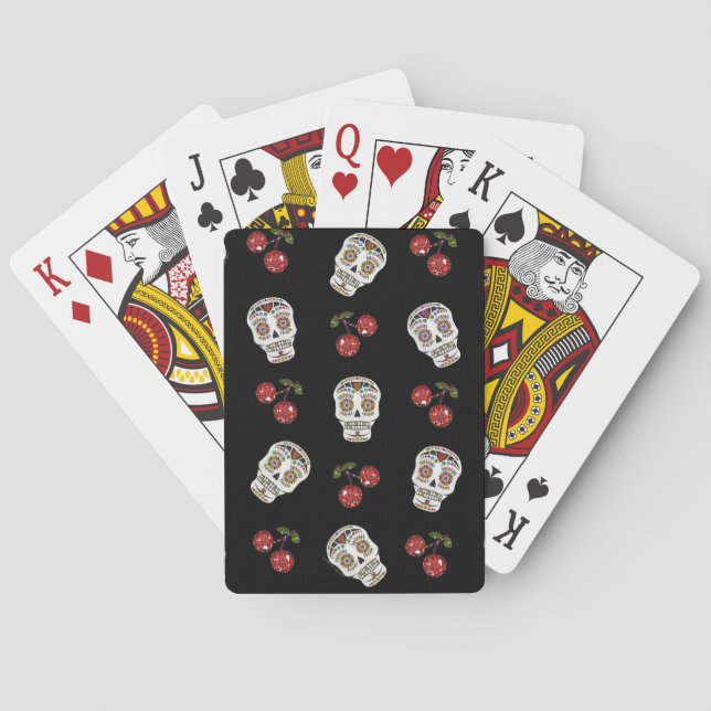 RAB Rockabilly Sugar Skulls Cherries On Black Playing Cards (Back)