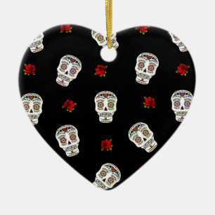 RAB Rockabilly Sugar Skulls Roses On Black Ceramic Tree Decoration