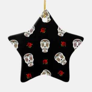 RAB Rockabilly Sugar Skulls Roses On Black Ceramic Tree Decoration