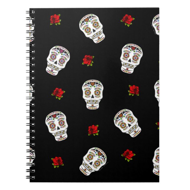 RAB Rockabilly Sugar Skulls Roses On Black Notebook (Front)