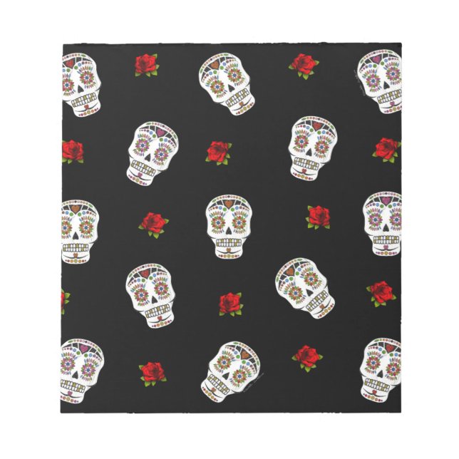RAB Rockabilly Sugar Skulls Roses On Black Notepad (Front)