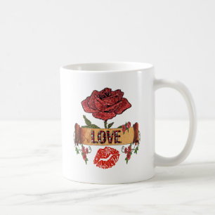 RAB Rockabilly Valentine Roses, Love & Lipstick Coffee Mug