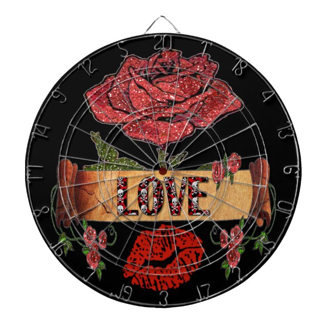 RAB Rockabilly Valentine Roses, Love & Lipstick Dartboard (Front)