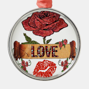 RAB Rockabilly Valentine Roses, Love & Lipstick Metal Tree Decoration