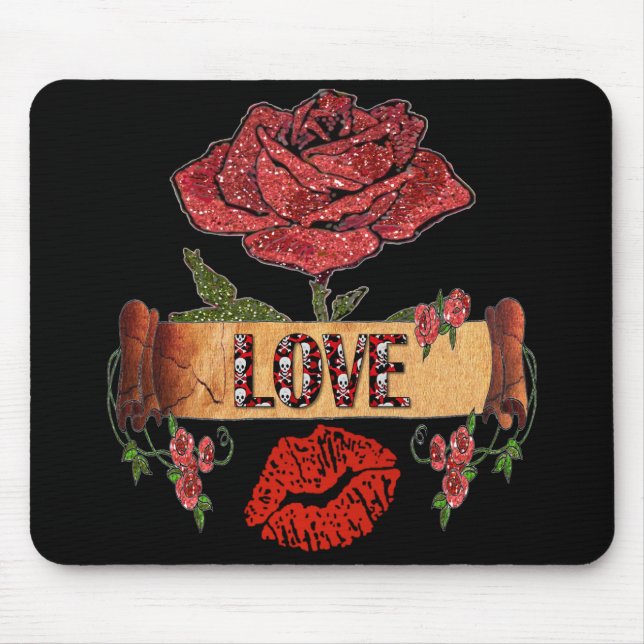 RAB Rockabilly Valentine Roses, Love & Lipstick Mouse Pad (Front)