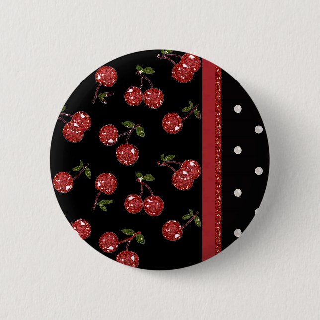 RAB Rockabilly Very Cherry Cherries Black 6 Cm Round Badge (Front)