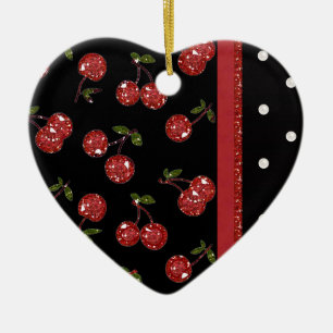 RAB Rockabilly Very Cherry Cherries Black Ceramic Tree Decoration