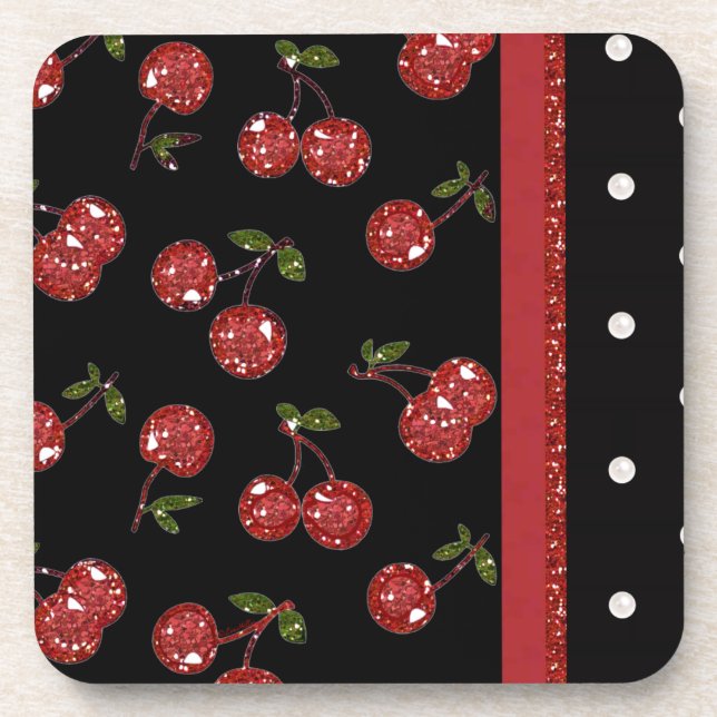 RAB Rockabilly Very Cherry Cherries Black Coaster (Front)